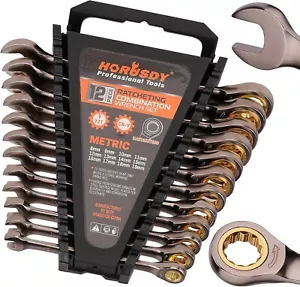 12-Piece Metric Ratcheting Wrench Set | 8-19 mm | Ratchet Combination Wrenches S - Picture 1 of 9