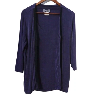 Cárdigan marca Slinky Top adjunto talla L púrpura elástico carrera abierta para mujer  Foto 1 de 4