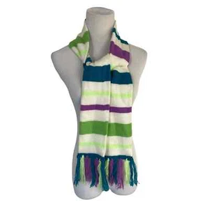 Girls OS Justice White Blue Purple Neon Green Knit Tassel Scarf - Picture 1 of 4
