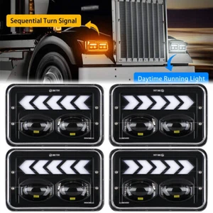 4pcs 4x6'' LED Headlights Hi/Lo w/DRL For Kenworth T800 W900 Freightliner FLD120 - Picture 1 of 11