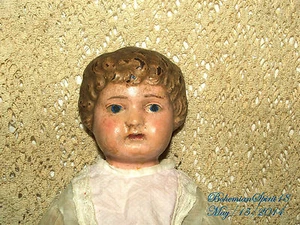 RARE ANTIQUE TIN HEAD GERMANY MINERVA DOUBLE JOINTED LINING DRESS GIRL DOLL - Picture 1 of 10