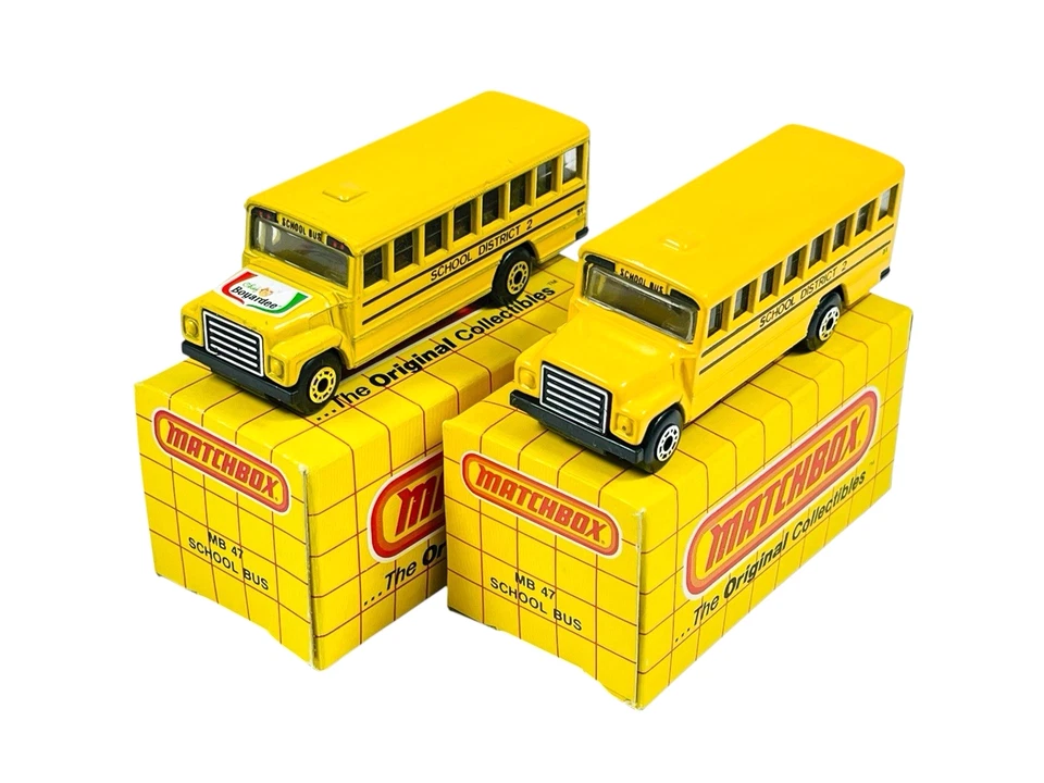 Autobuses escolares Matchbox súper rápidos (2) variados MB47 con cajas de rejilla amarillas Foto 1 de 4