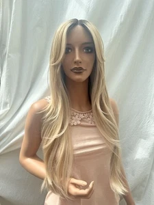 GENTLY USED Synthetic Lace Front Wig Curtain Bangs Blonde Highlights T-USEDGINA - Picture 1 of 10