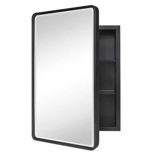 TEHOME Farmhouse Black Metal Framed Recessed Bathroom Medicine Cabinet with B... - Picture 1 of 9