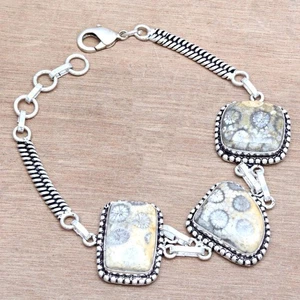 Fossil Coral Gemstone Gift For Her Jewelry Bracelets 7''Adjusable - Picture 1 of 8