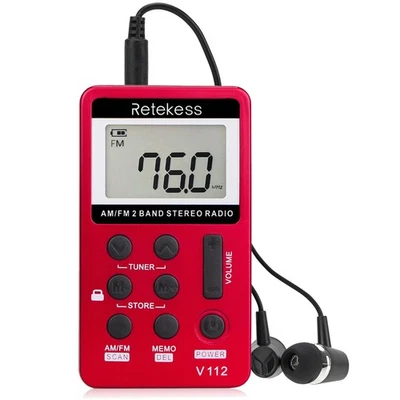 V112 AM FM Portable Pocket Radio, FM Receiver, Digital Tuning Stereo, with He... - Image 1 of 4