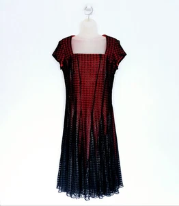 Joseph Ribkoff Dress UK 12 Womens Black Red Houndstooth Fit & Flare Backless  - Picture 1 of 17
