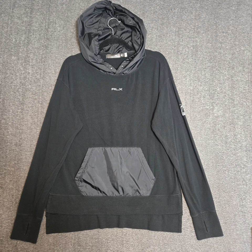 RLX Ralph Lauren Sudadera Para Hombres Mediana Negra Logo Híbrido Jersey Sudadera con Capucha Foto 1 de 4