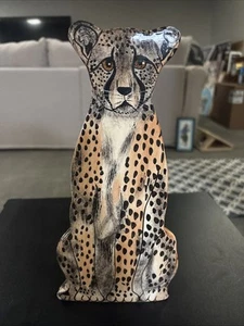 Cheetah Cat Vase Statue Nina Lyman Nina's Ark Collection of Africa Safari Cat - Picture 1 of 15