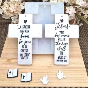 Bible verses LUKE 2:11 MATTHEW 12/21 cross handmade silicone mold for crafts - Picture 1 of 10