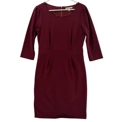 Banana Republic Dress Womens 6 Burgundy Sheath 3/4 Sleeve Exposed Zip Stretch - Image 1 of 4