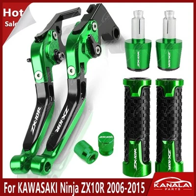 For KAWASAKI Ninja ZX10R 2006-2015 Brake Clutch Levers Handle Grips Cap Green - Image 1 of 4