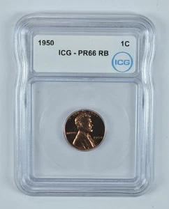 1950 Lincoln Wheat Cent PR66 RB ICG *9262 - Picture 1 of 3