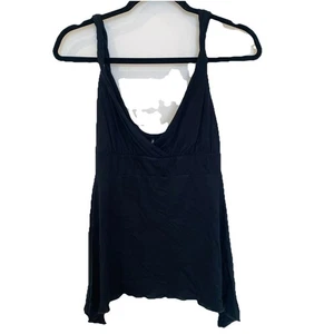 Y2K Black Top Size XS Twist Strappy Sleeves V Neck 2000s Handkerchief Hem - Picture 1 of 6