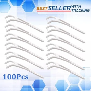100Pz Bastoncini Filo Interdentale | Arpa Interdentale Denti Picks Cura Placca Orale - Foto 1 di 12