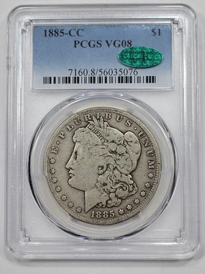 1885 CC $1 Morgan Silver Dollar PCGS VG08 CAC Rare Key Date in Circ! *K662 - Image 1 of 4