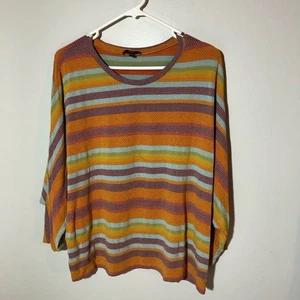 Drew striped boxy oversized dolman short sleeve tunic top womens L orange blue - Picture 1 of 11