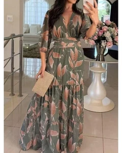 Everyday the Label Full Size Printed V-Neck Maxi Dress with Tiered Hemline Plus - Picture 1 of 19