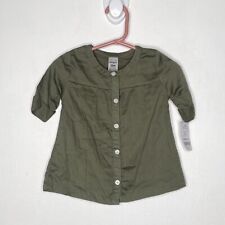 Carters Button Up Blouse Girls Size 12 M Solid Olive Green Long Sleeve Tunic
