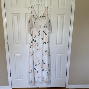 Lulus Medium Maxikleid weiß Blumendruck V-Ausschnitt transparent gefüttert Neu mit Etikett - Bild 1 von 14