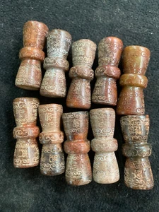 10 Pcs Rare Chinese Old Jade Hand Carved Ritual Beads - Picture 1 of 6
