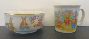 Mount Clemens Pottery Porcelain 'Lil Bunny Pattern' Children's Cup & Bowl - Picture 1 of 4
