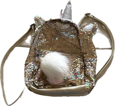 Justice Unicorn рюкзак новый без ЯРЛЫКОВ мини золото блестками "J" инициал - Изображение 1 из 4