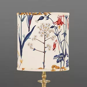 $74 NWT BALLARD DESIGNS Isabella Drum Buffet Lamp Shade Blue Botanicals Cotton - Picture 1 of 11