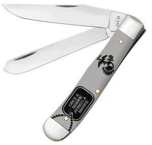 Case XX USMC Trapper Pocket Knife Stainless Steel Blades Gray Synthetic Handle - Picture 1 of 5