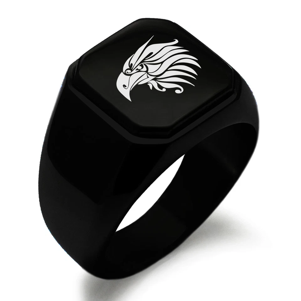 Stainless Steel Tribal Eagle Design Mens Square Biker Style Signet Ring - Image 1 of 1