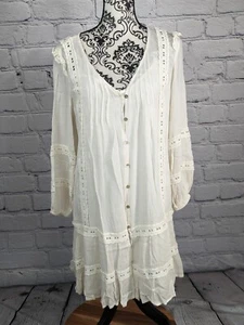 Carly Jean womens long sleeve button front lace inset semi sheer sz small top b9 - Picture 1 of 9