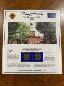 1999 Pennsylvania Statehood Commemorative Quarters Panel P&D, PCS, Stamps - Picture 1 of 2