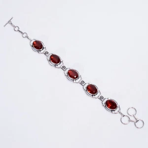Red Garnet Gemstone Vintage Handmade 925 Sterling Silver Bracelet 7-9" l149 - Picture 1 of 5