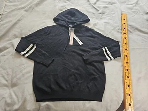 Aqua Cashmere Womens Hoodie Small Black White 100%Cashmere Sweater Soft Top - Picture 1 of 13