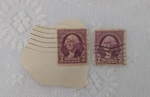 Par de estampillas raras de 3 centavos de George Washington de 1932 púrpura/violeta con negro - Imagen 1 de 2
