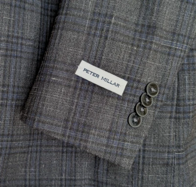 PETER MILLAR Hyperlight Wool Silk Linen Sport Coat, Grey Brushed Plaid, 48 R - Image 1 of 4