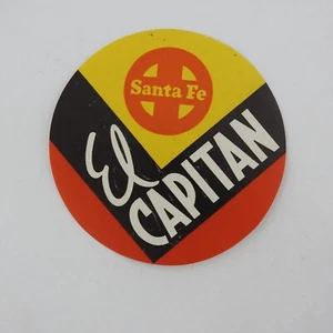 Vintage Original Luggage Label Railroad Santa Fe El Captian Round Sticker Train - Picture 1 of 3