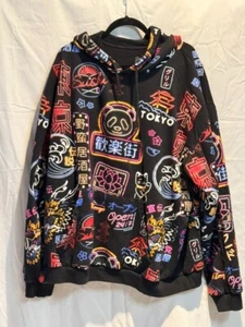 Fresh Laundry Black Hoodie 3XL Japanese Neon Print Tokyo Streetwear Used - Picture 1 of 7