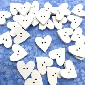 30 or 100 White wooden heart buttons, 19mm, 2 hole wood craft buttons CLEARANCE - Picture 1 of 3