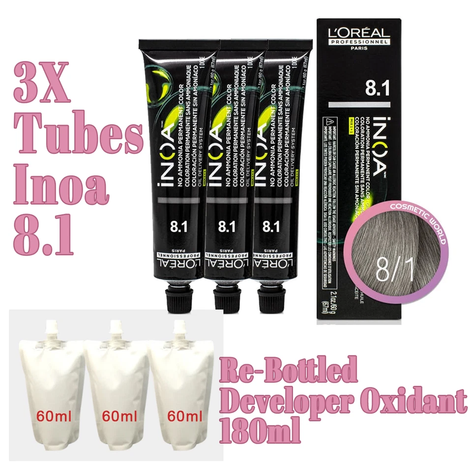 3X L'OREAL loreal INOA  8.1  Hair Color+ Re-Bottled Developer  Oxidant 180ml - image 1 of 1