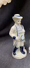 Vintage Victorian Man With Mandolin White & Blue Porcelain Figurine 