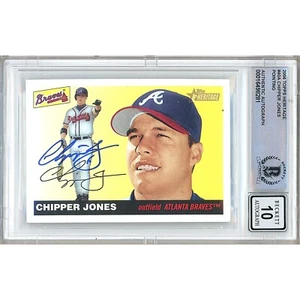 Chipper Jones Signed 2004 Topps Heritage #40A Card Beckett AUTO 10 Slab Braves - Picture 1 of 7