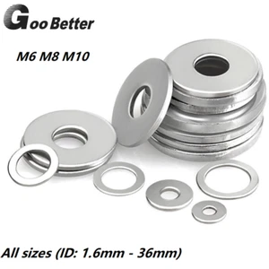 M6 M8 M10 Flat Washer 304 (A2) Stainless Steel All Sizes for Screw & Bolt  - Picture 1 of 7