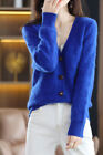 Women's Knitted Cardigan V Neck Loose Top Female Outer Wear Button Sweater Coat