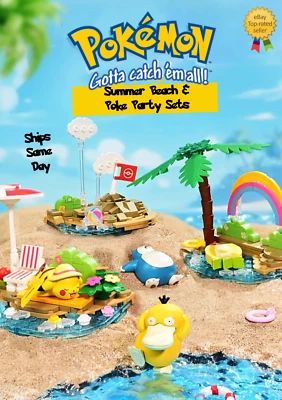 ✅ Official Pokémon Summer Beach Party & Fun Building Block Sets Creative Toy NEW - Image 1 of 3