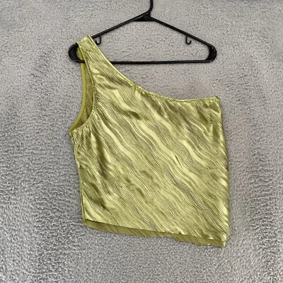 Dolan Anthropologie Top 女式大号单肩不对称丝质波浪绿色 — 第 1/4 张图片