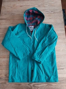 Misty Harbor Any Weather Slicker PVC Plaid Lined Rain Coat Green Womens Sz Small - Picture 1 of 7
