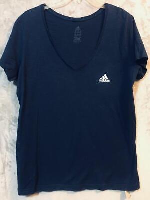 Adidas Low V-Neck 100% Cotton T-Shirt Tee Navy Blue Women's Size 2X • 12.99€