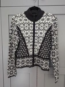 ICELANDIC DESIGN White Black Fair Isle Nordic Ski Angora Wool Blend Zip Jacket M - Picture 1 of 9