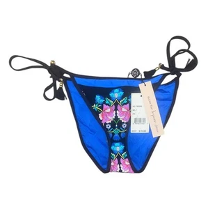 Nanette Lepore Blue Vixen Floral Bikini Bottom XS Damask Tassel String - Picture 1 of 2